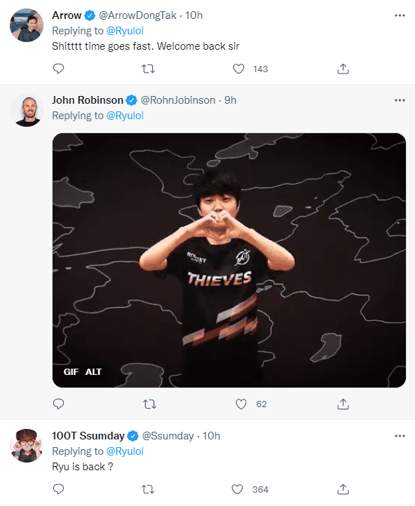 The League of Legends community welcomes Ryu back but also has comments teasing about the legendary solo kill between him and Faker
