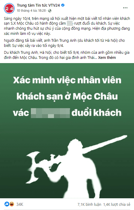A post reported by VTV24 about the fight in Moc Chau