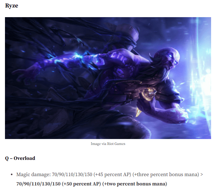 Ryze was also heavily nerfed with reduced mana ratio