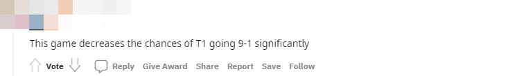 This match significantly reduced T1's chances for a 9-1 record