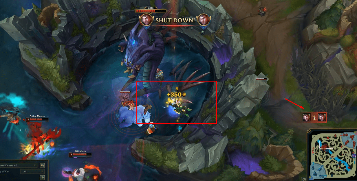 As shown in the video, Kayn is near but has not interacted with Jayce, so when this champion is taken down by Baron, he receives full kill gold and shut down.
