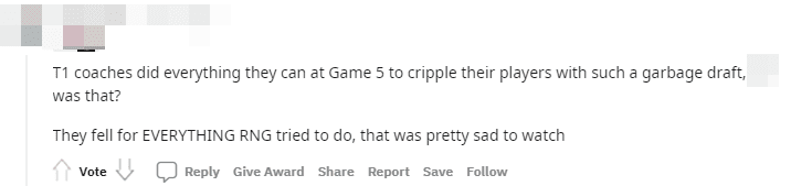 T1's coach did everything in game 5 to make the players fail with useless picks. The players tried their best, and it was sad to see that stagnation