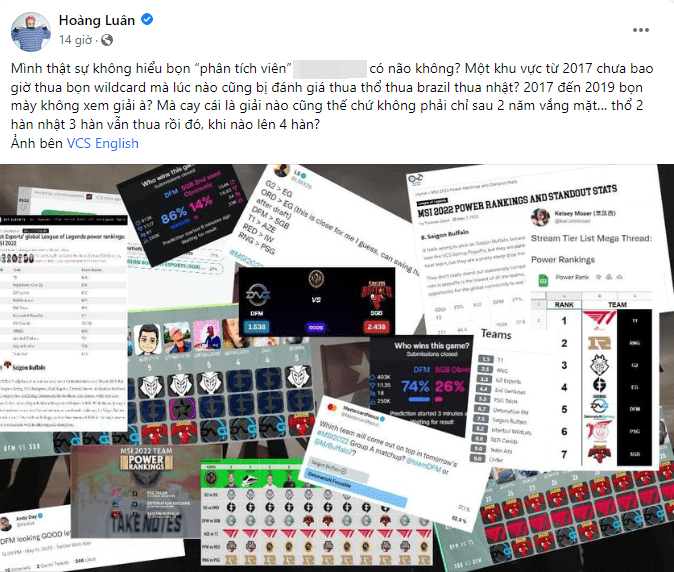 Commentator Hoàng Luân was extremely upset with the low evaluations and analyses of SGB before MSI 2022