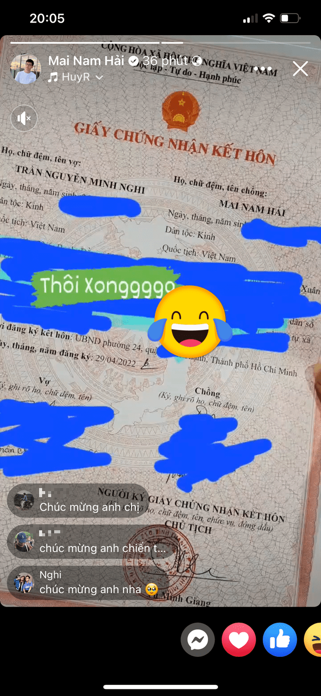 Bomman announces his marriage registration with Minh Nghi