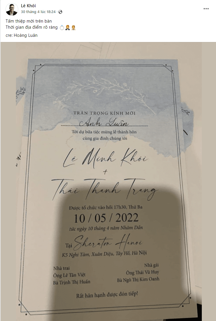 Commentator Le Khoi has also sent invitations