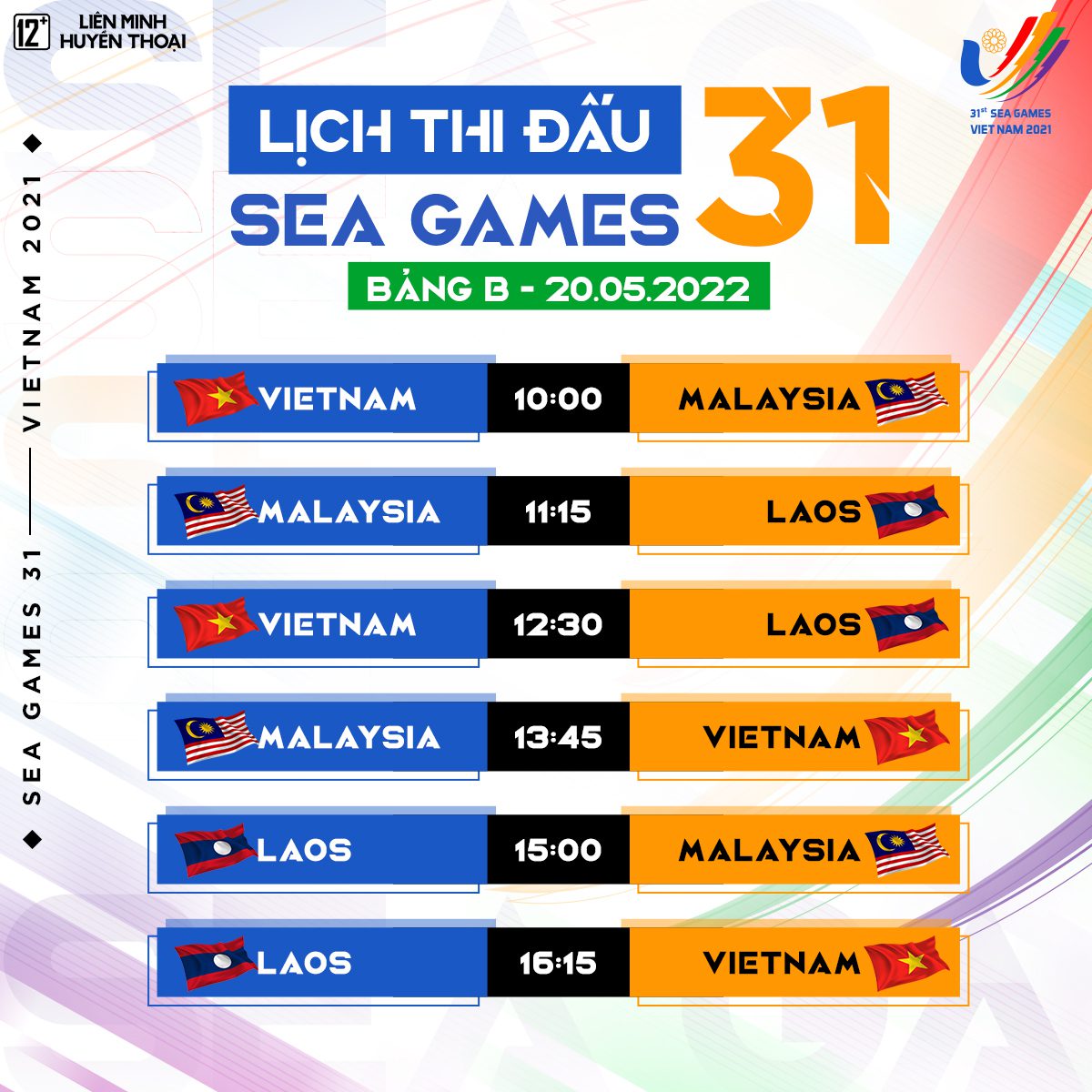 GAM's schedule at SEA Games 31