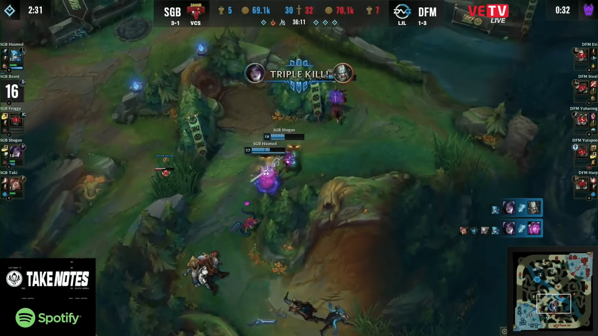 The decisive team fight of SGB against DFM