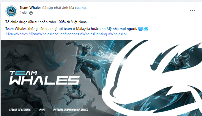 This team confirms it is 100% invested from Vietnam and has no connection to Team Whales of Malaysia