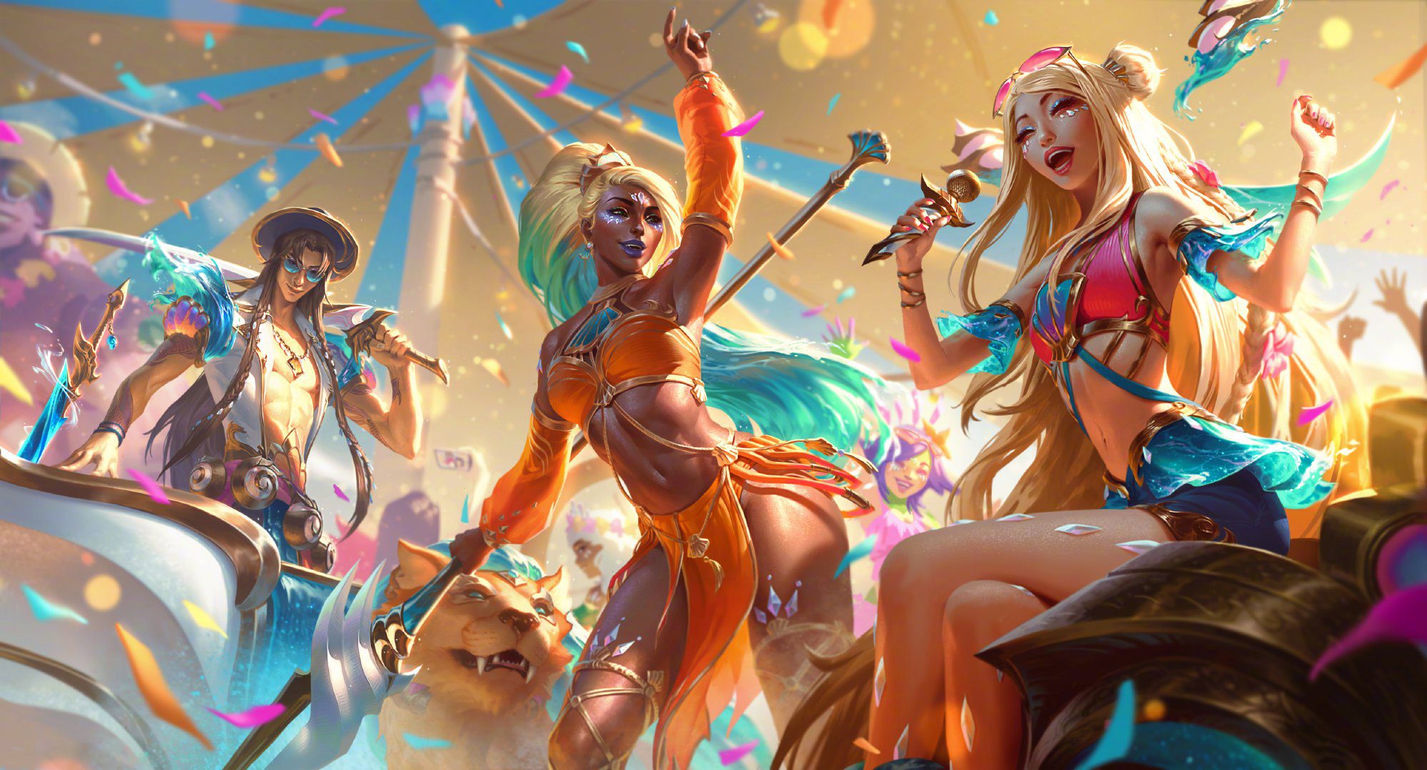 From left to right: Yone, Nidalee, Seraphine