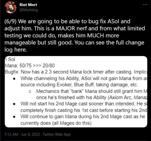 This means this champion will be heavily nerfed with 2.3 seconds of mana lock