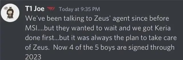 The CEO of T1 stated that 4 out of 5 players have signed contracts through 2023, leaving only Faker