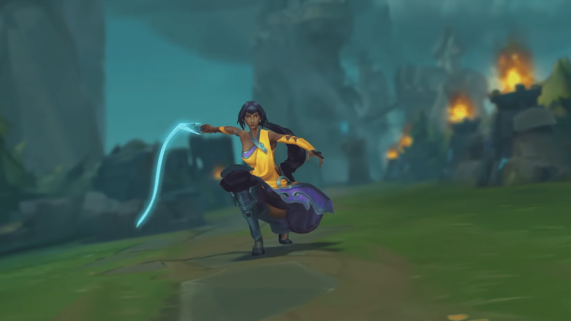 New champion Nilah with her weapon in Riot's trailer