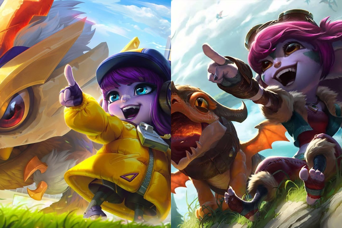 Two skins look almost identical, differing only in clothing, hair color, and replacing the dragon with Kog'Maw