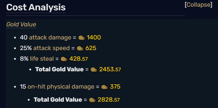 Gold value of Sword of Vengeance stats