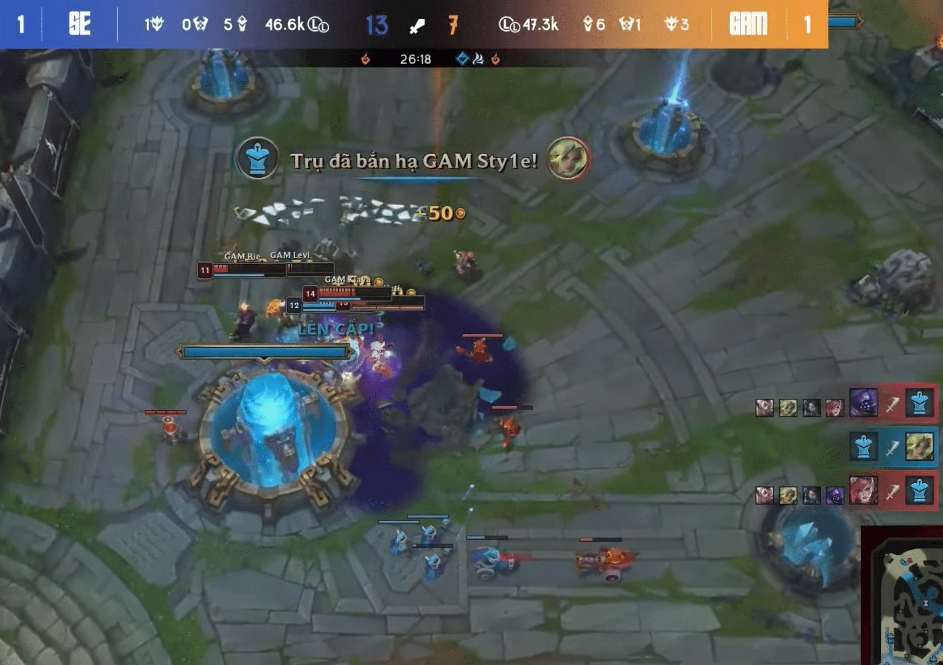 Sty1e was hit by the turret, preventing GAM from finishing the game during this push