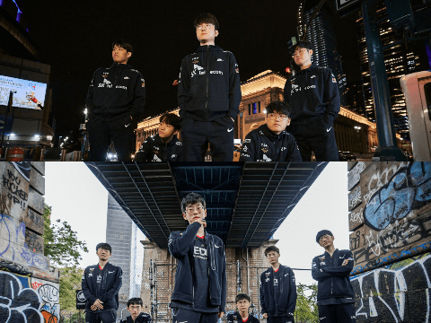 T1 (above) and EDG are the two teams advancing from Group A of Worlds 2022