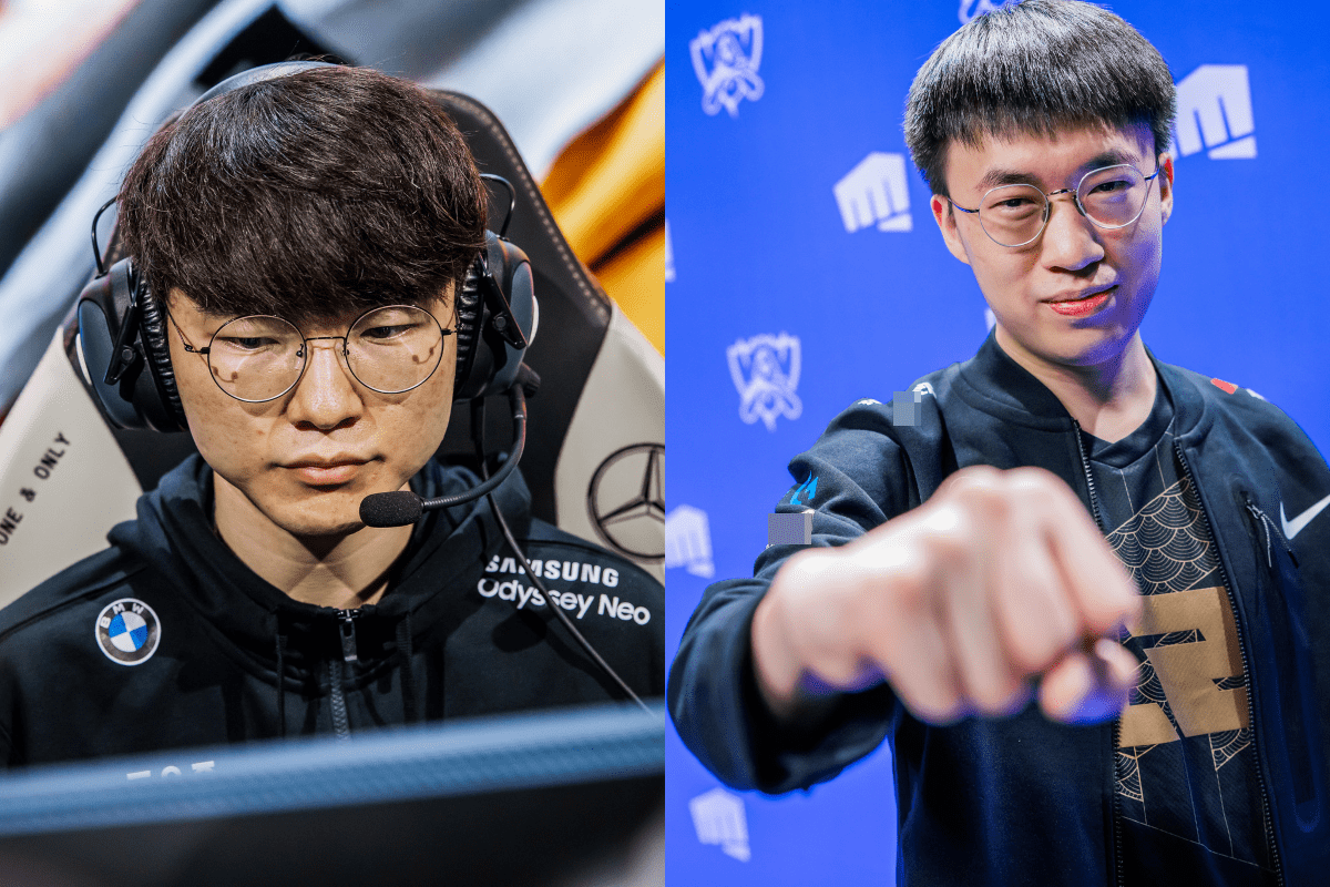 The match between T1 (left) and RNG could determine the championship of Worlds 2022