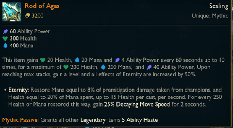 The Rod of Ages is a very strong item during the mid-game - source: League of Legends