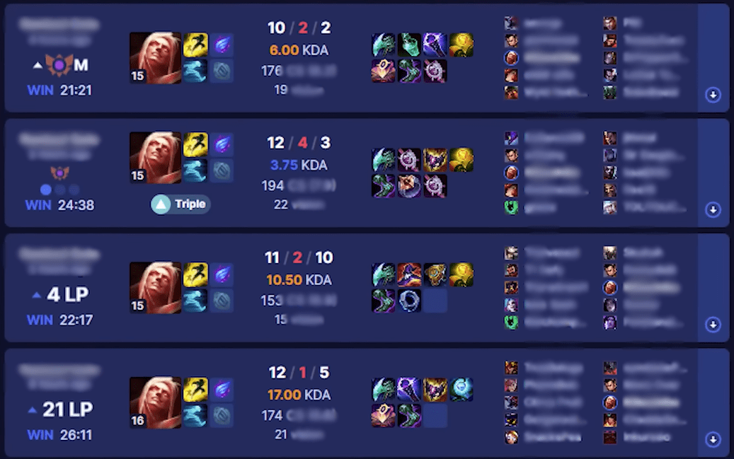 This Vladimir player teamed up with 4 different unranked accounts to climb to Masters more easily