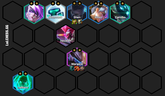 Complete composition at level 7 with Warwick being supported by Hecarim - source: LoLChess