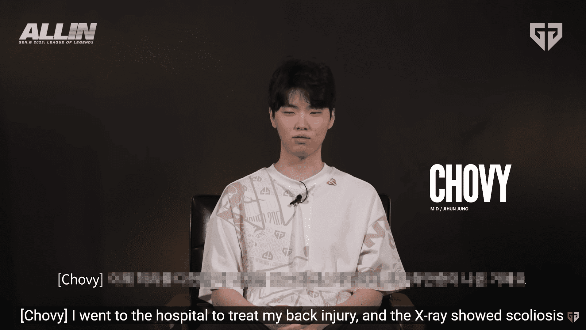Chovy revealed that he suffers from scoliosis - source: YouTube Gen.G