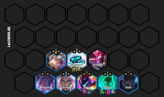 Complete composition at level 7 with LeBlanc as the carry - source: LoLChess