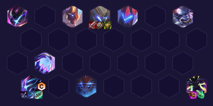 Complete composition at the end game with Jhin as the main carry - source: LoLChess