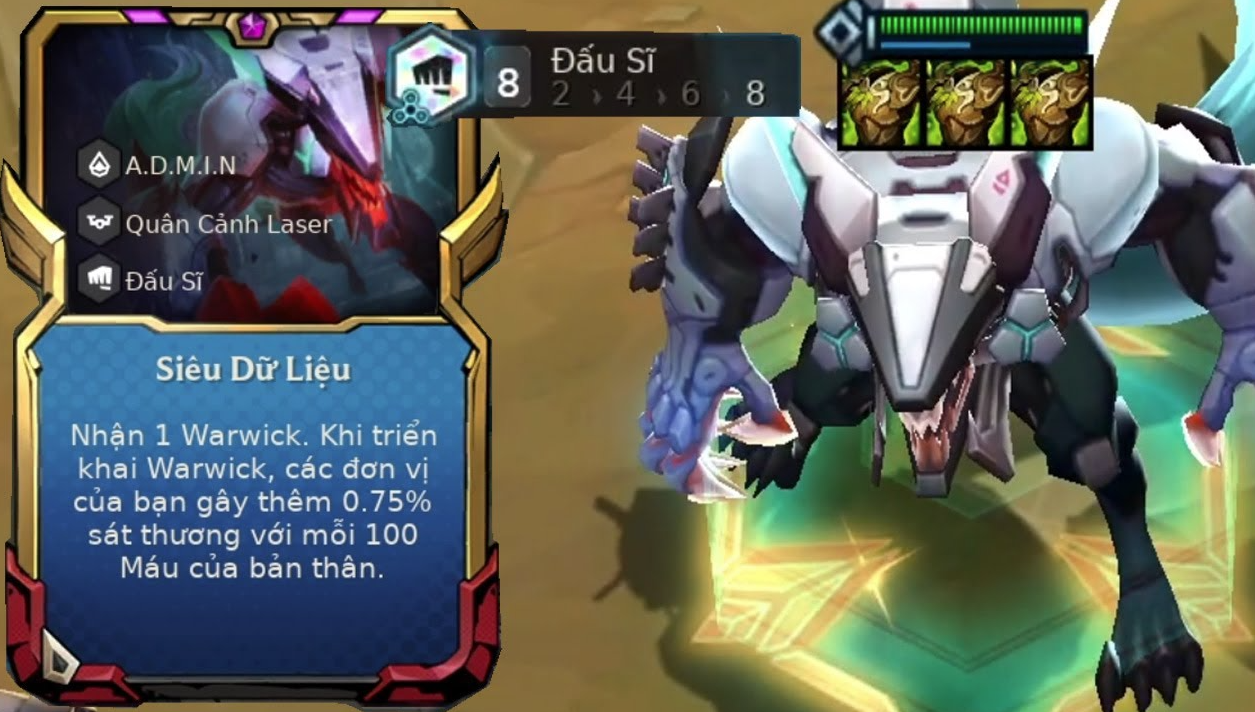 Warwick's Super Data core proves to be very suitable for this composition - source: Riot Games