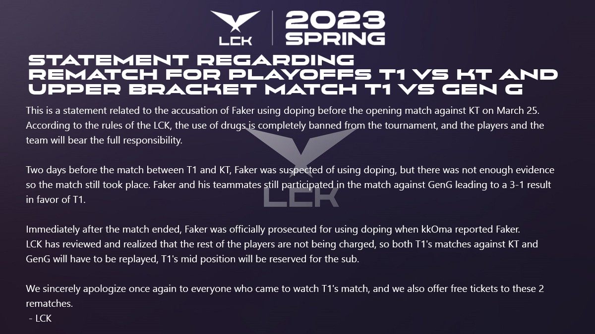Someone even 'crafted' an entire LCK announcement regarding Faker's doping - source: Twitter