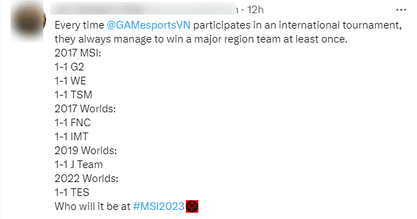 GAM always defeats at least one Major group team every time they compete internationally - source: Twitter