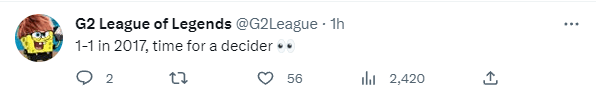 G2 sends a 'challenge' for a meeting at MSI 2023 - source: Twitter