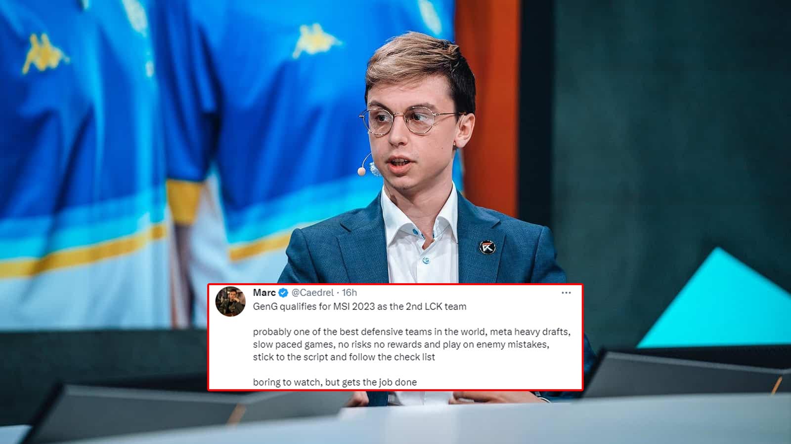 Commentator Caedrel commented this is a boring match - source: Twitter