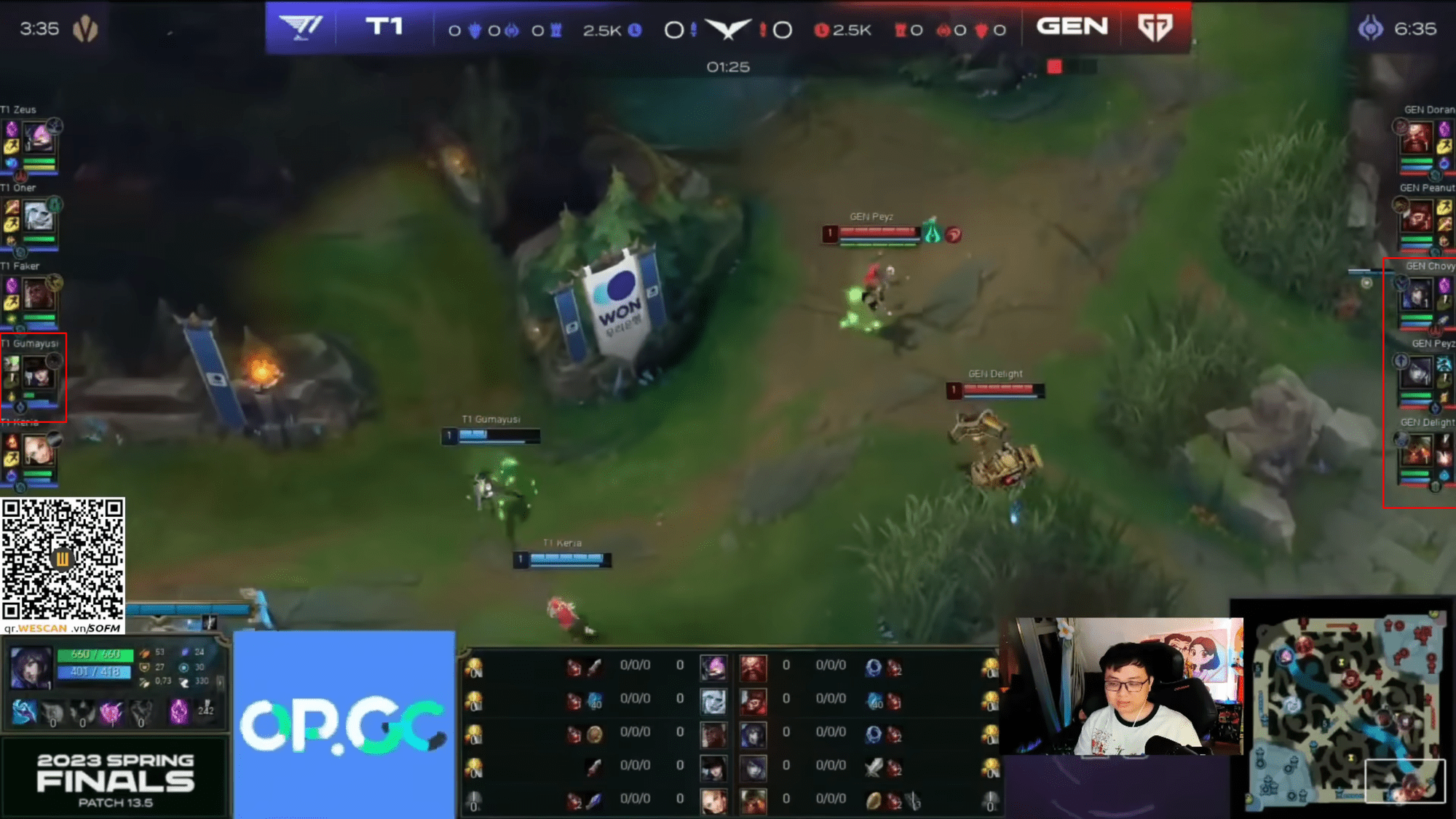 The situation where 3 Gen.G players sacrificed their Flashes and Ignite to put Gumayusi at a disadvantage in the laning phase - source: YouTube