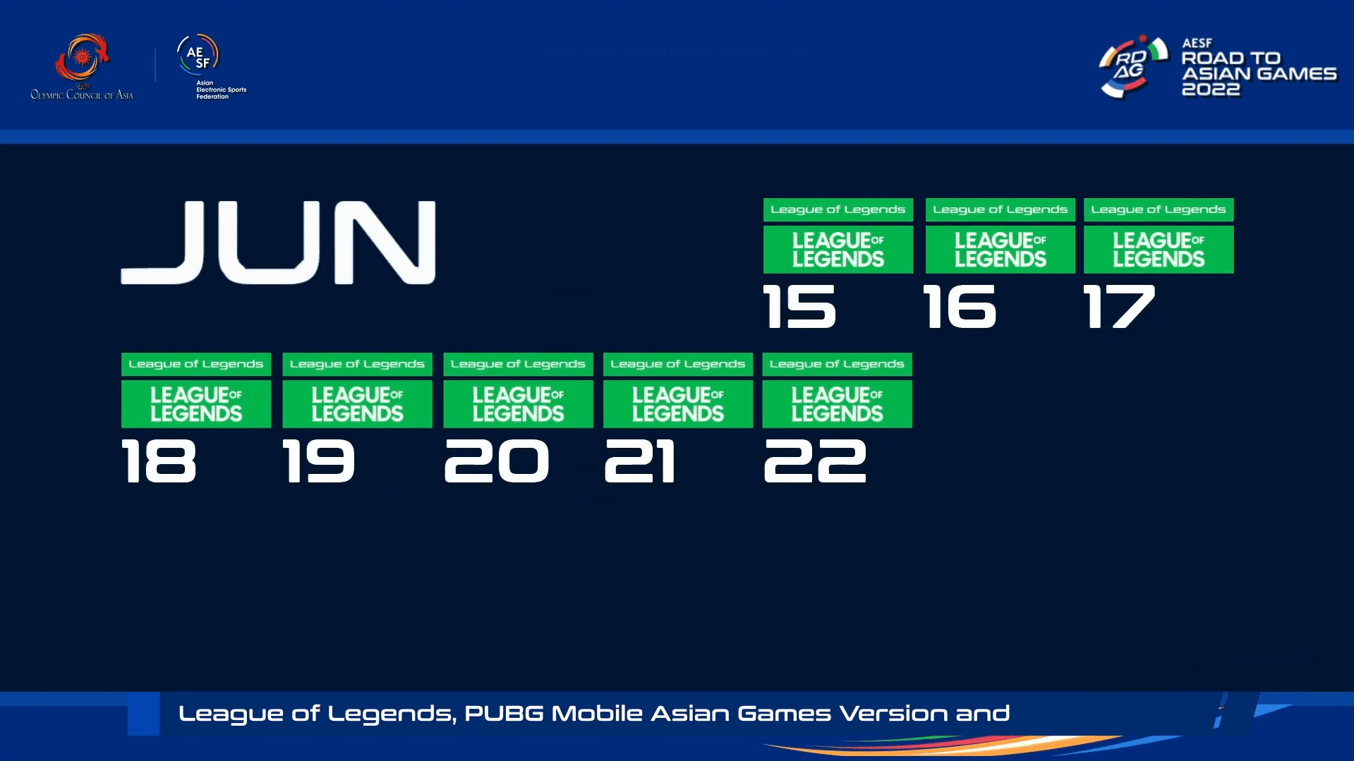 The upcoming ASIAD will have a Warm-up round to select seeds for Esports, with the League of Legends schedule from June 15 to June 22