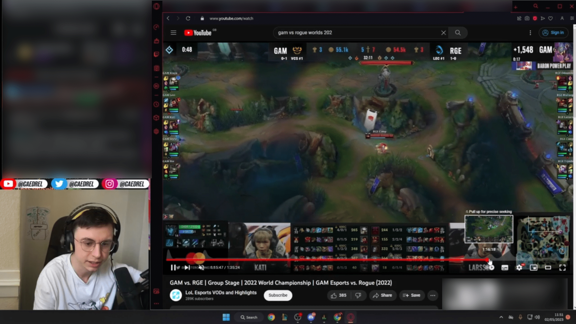 Caster Caedrel believes Kiaya's team-centric playstyle led to GAM's loss against RGE at last year's Worlds - source: Twitch Caedrel