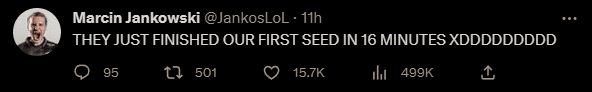 Jankos mocks the way T1 defeated MAD so quickly - source: Twitter