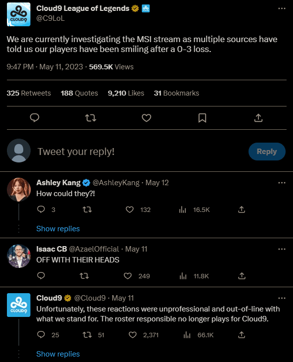 The post sarcastically addressing the overly zealous fans of C9 - source: Twitter