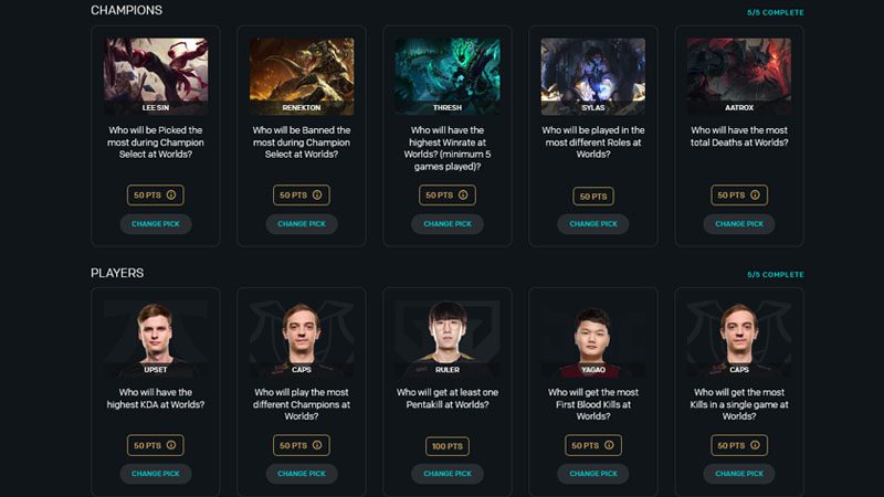 The Pick'Ems event only at the Worlds tournament - source: LoL Esports