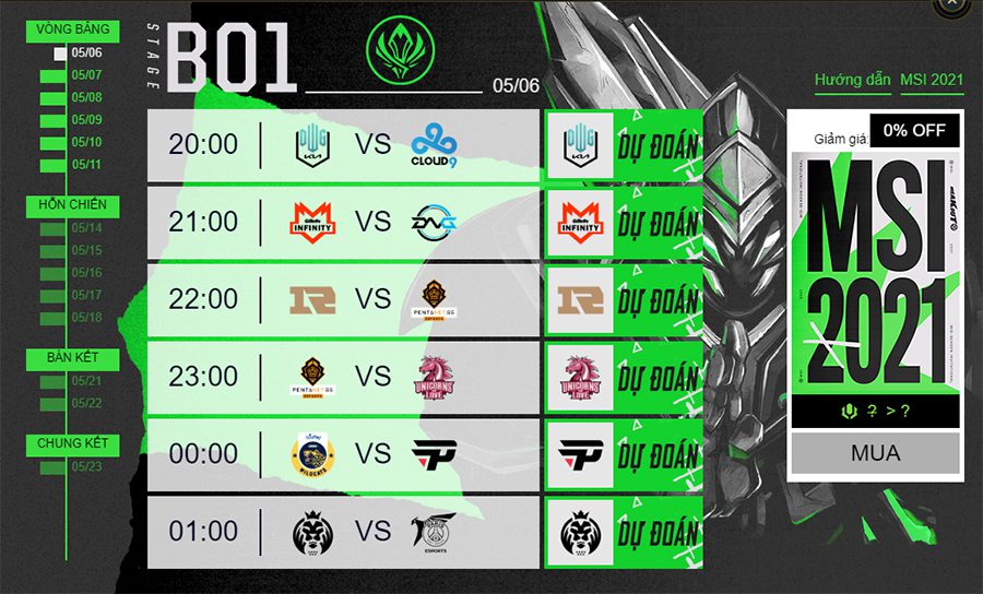 The prediction interface of MSI 2021 from Garena - source: LoL Esports