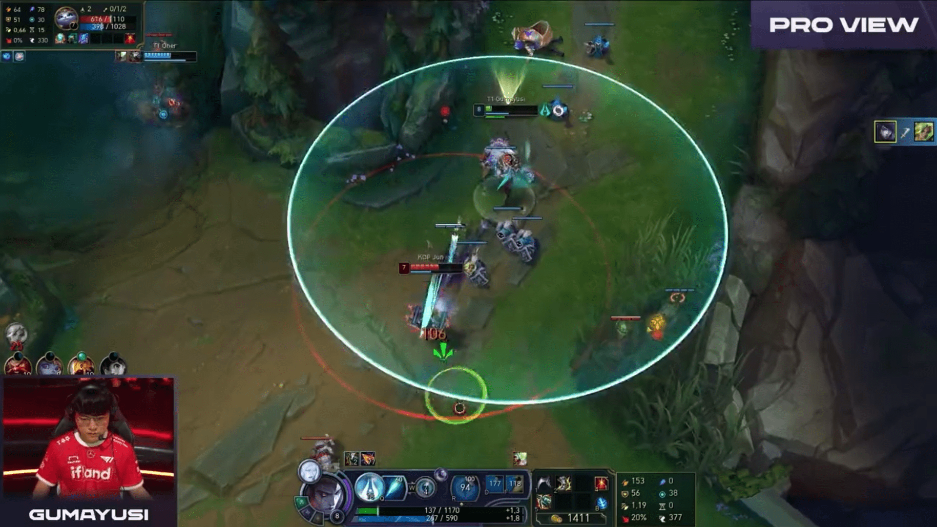 Gumayusi's 1v2 situation where he took down both opponents