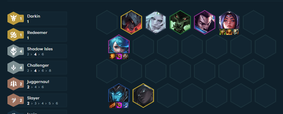 Complete team composition with 3-Star Kalista and 4 Shadow Isles trait