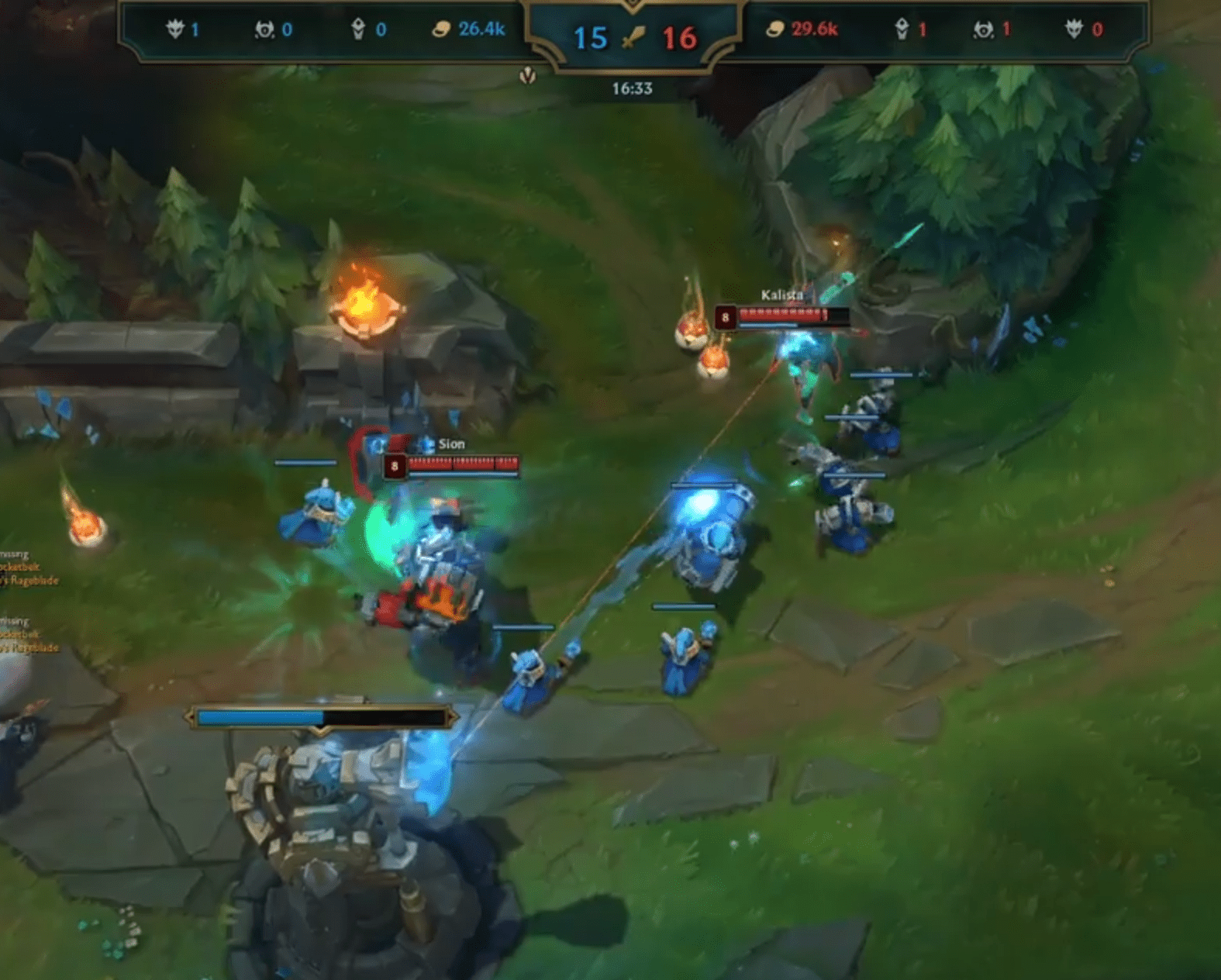 When Kalista releases, Sion is fully resurrected without needing to spend time returning to lane