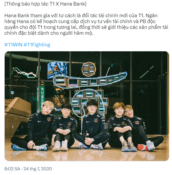 T1 signed a partnership with Hana Bank in 2020