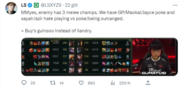 LS believes Gumayusi made a mistake in itemization