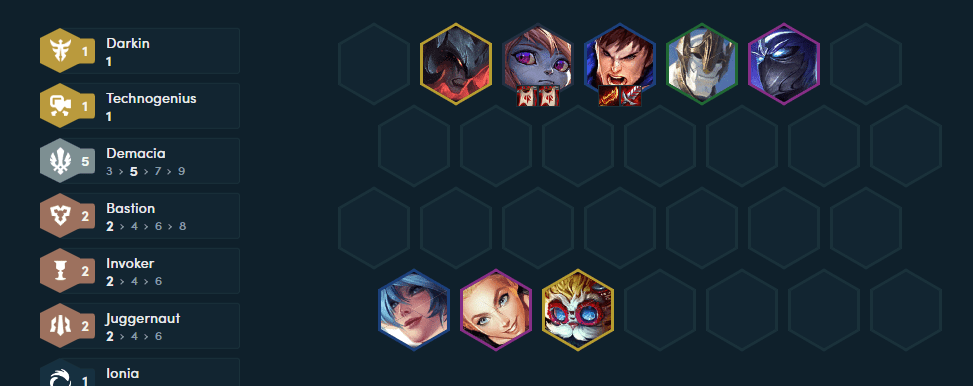 The complete composition at the end game with the addition of Heimerdinger and Aatrox