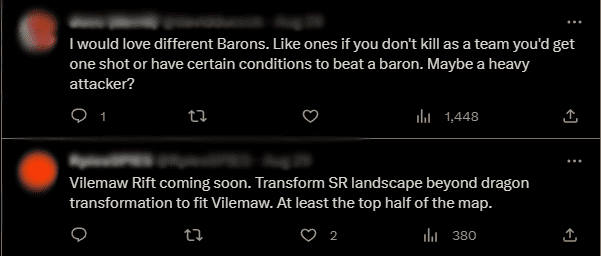 Some bolder ideas suggest adding buffs for the Baron 'thief' or replacing this objective with Vilemaw