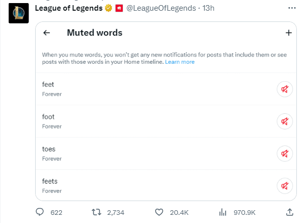 Riot added a series of banned keywords on their official Twitter