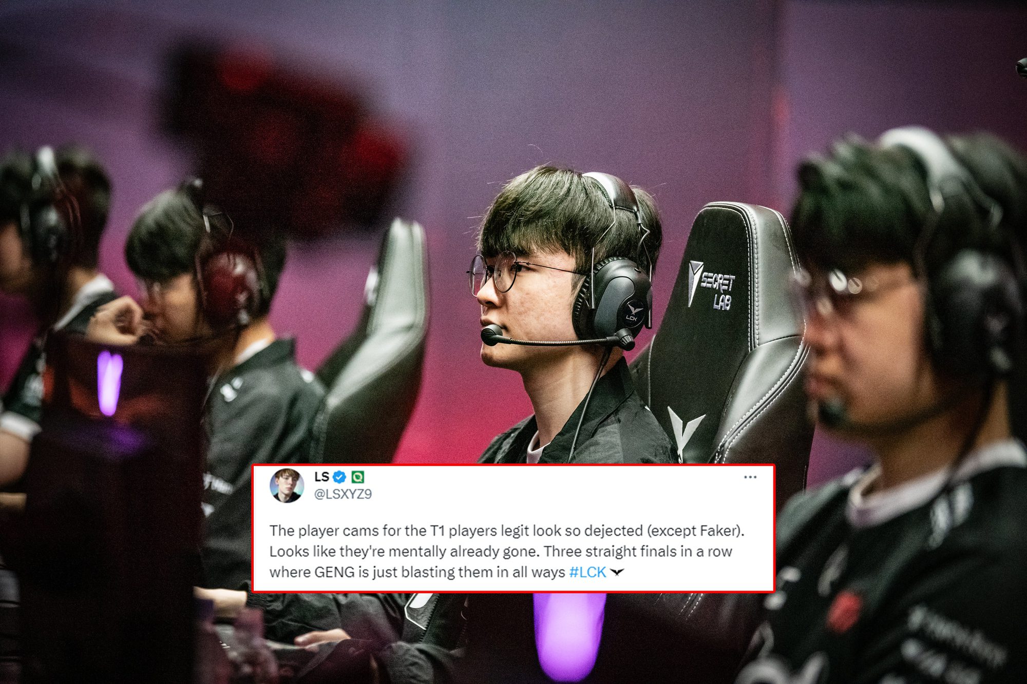 Commentator LS observes that T1 players, except for Faker, have clearly lost their spirit
