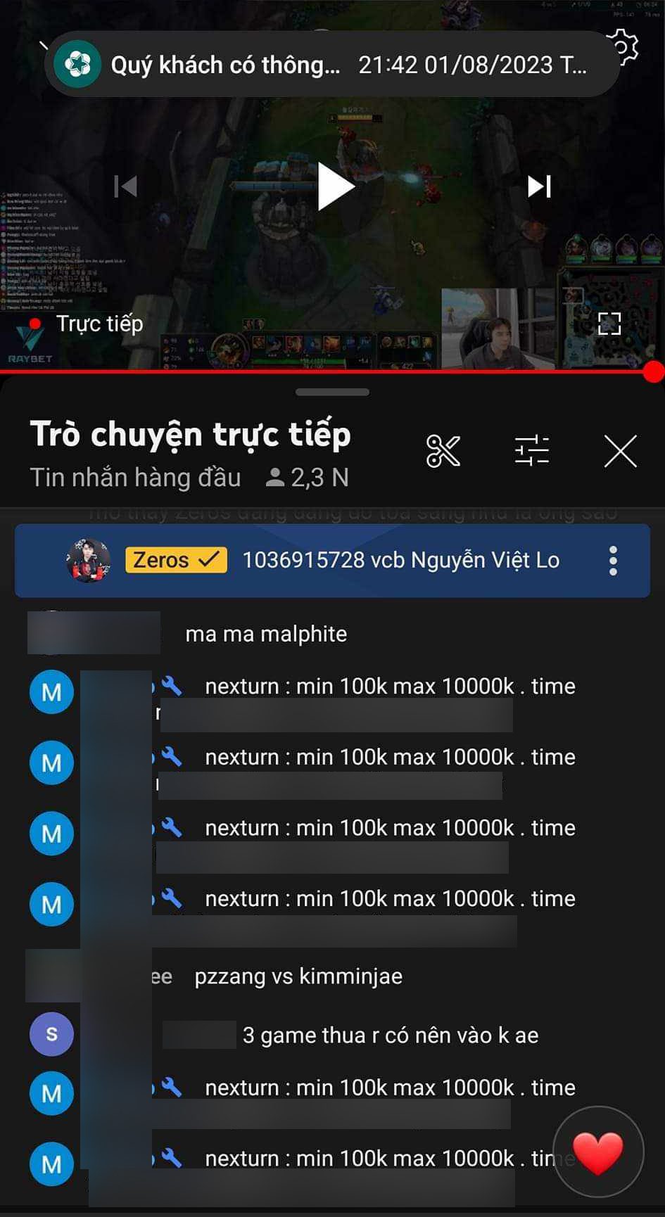 Problematic chat content on Zeros' channel