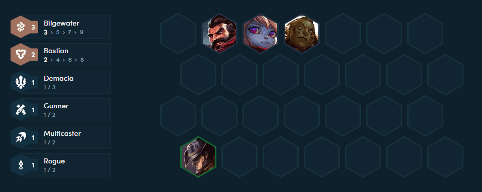 The starting composition with the 3 Bilgewater threshold that players should aim for